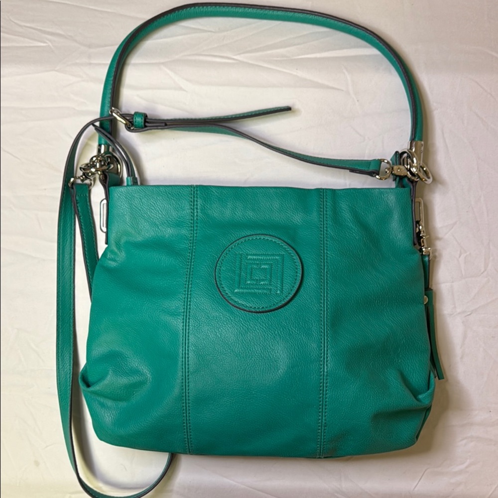 Liz Claiborne Teal Leather Crossbody‎ Shoulder Bag Silver Hardware Adjust Strap